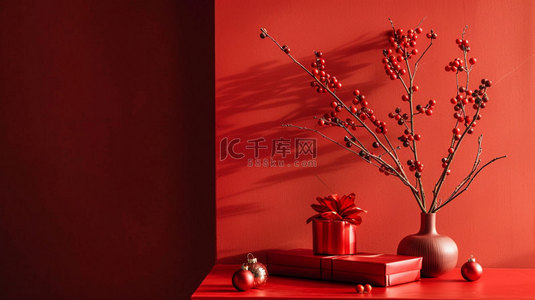 礼盒创意背景图片_红色礼盒插花合成创意素材背景