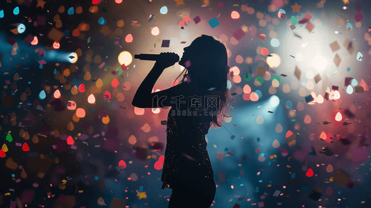歌手歌手背景图片_女歌手唱歌喝彩合成创意素材背景