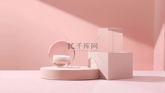 化妆品合成素材背景图片_粉色展台化妆品合成创意素材背景