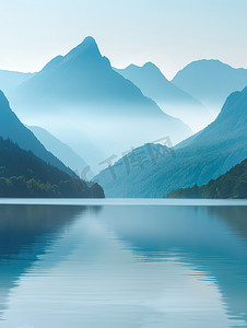 水天一色摄影照片_青山丛中的湖泊图片