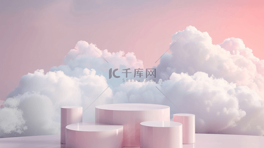 立体云朵背景图片_粉色立体电商装饰展台背景