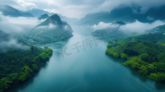 航拍壮观的河流大自然景观高清图片