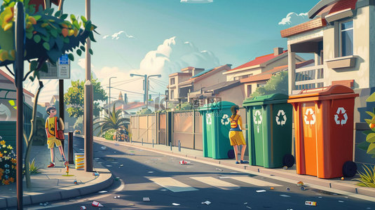 卡通街道垃圾合成创意素材背景