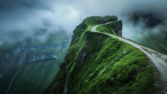 高山草原山顶上的蜿蜒道路照片