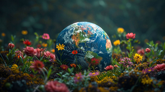 鲜花素材背景图片_地球鲜花围绕合成创意素材背景