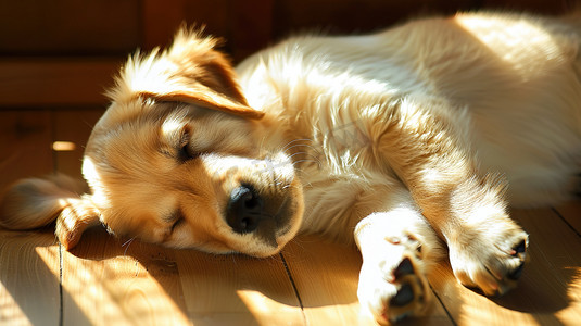 一只狗睡在地板上高清摄影图