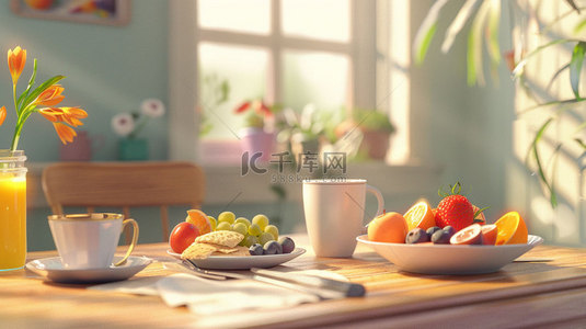 人类食物背景图片_绘画餐桌食物合成创意素材背景