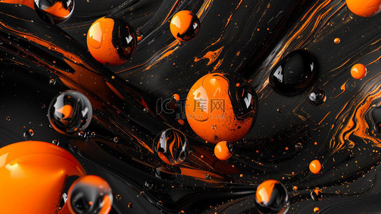 黑背景立体背景图片_橙黑圆形立体合成创意素材背景