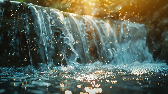 瀑布水流细节阳光摄影照片