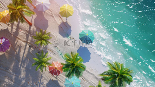 海浪合成背景图片_沙滩遮阳伞海浪合成创意素材背景