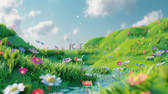 绿山素材背景图片_山水绿草花朵合成创意素材背景