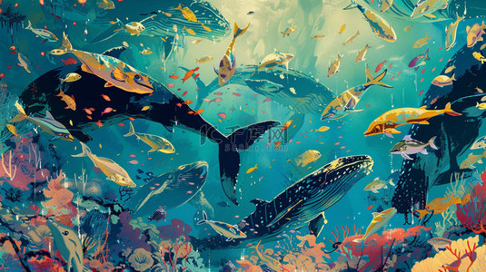 珊瑚珊瑚背景图片_深海鲸鱼珊瑚合成创意素材背景