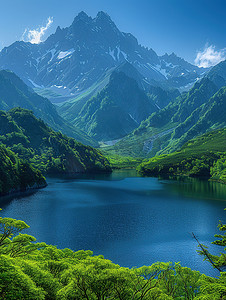 高清自然风光摄影照片_青山湖泊绿水蓝天高清摄影图
