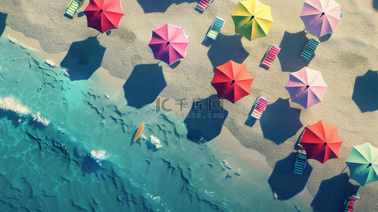海浪合成背景图片_沙滩遮阳伞海浪合成创意素材背景