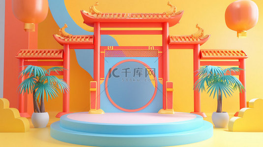 展台建筑门框合成创意素材背景