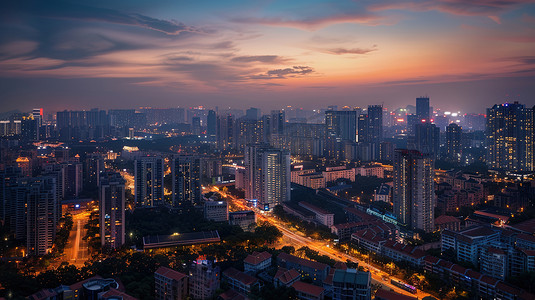 俯瞰繁荣的城市夜景图片