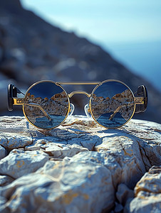 岩石上的太阳眼镜墨镜高清图片