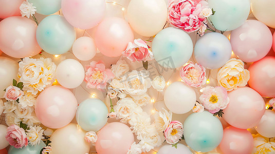气球花朵灯带装饰摄影照片