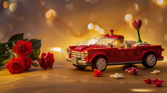 鲜花和跑车模型情人节图片