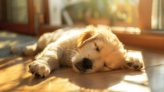 一只狗睡在地板上高清摄影图