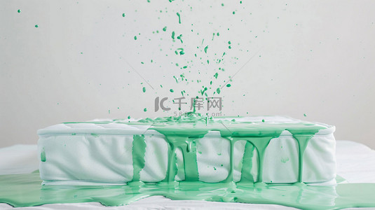 床垫有污渍背景图片_绿色液体床垫泼洒合成创意素材背景