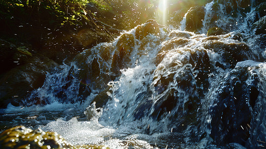瀑布水流细节阳光图片