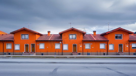 排列整齐的橙色房屋图片