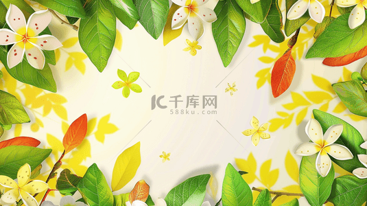 平铺的背景图片_清新设计树叶花朵平面平铺的背景