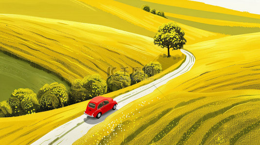 创意公路背景背景图片_油菜花汽车公路合成创意素材背景