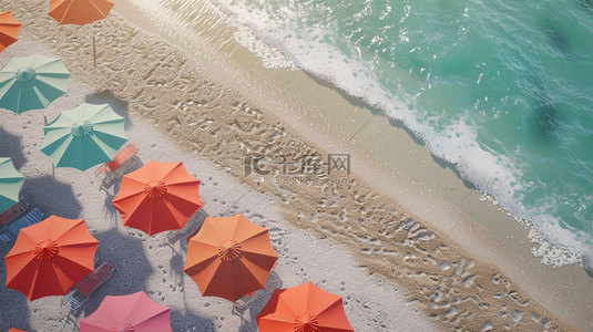 沙滩海浪海浪背景图片_沙滩遮阳伞海浪合成创意素材背景
