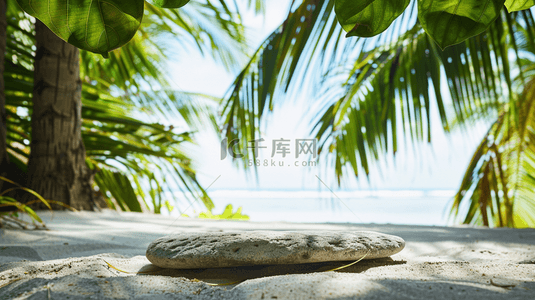 海边背景图片_绿色夏季海边度假风电商展台装饰背景