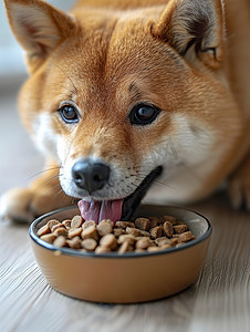 宠物狗在吃狗粮萌宠摄影照片