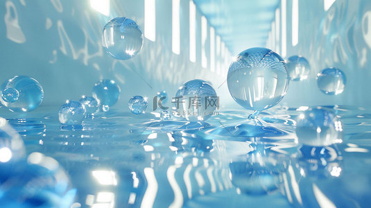 漂浮素材背景图片_球体水面漂浮合成创意素材背景