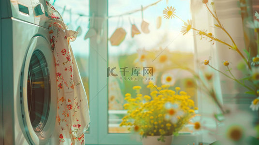 洗衣服破背景图片_鲜花洗衣机衣服合成创意素材背景