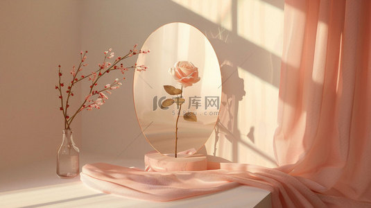 看镜子里自己背景图片_镜子花束粉色合成创意素材背景
