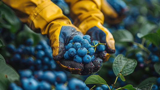 采摘蓝莓的蓝莓种植园摄影照片