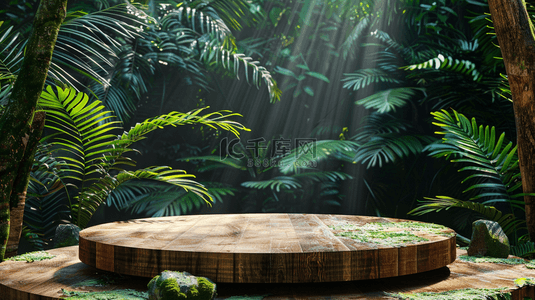 电商背景植物背景图片_绿色夏季热带雨林电商圆柱展台背景