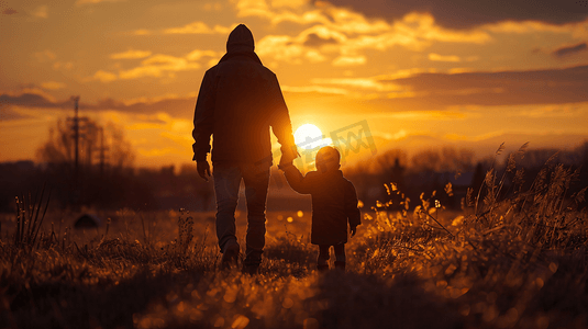 夕阳中的爸爸和孩子摄影17