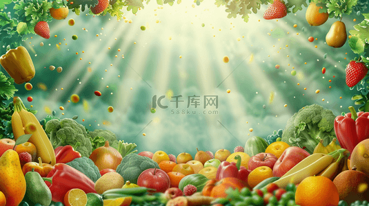 蔬菜免扣PNG图背景图片_蔬菜水果光芒万丈的背景