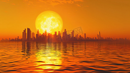 城市生活科技摄影照片_城市地平线日落太阳高清图片