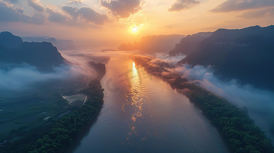航拍壮观的河流大自然景观摄影图