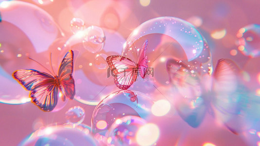 混沌蝴蝶背景图片_蝴蝶透明粉色合成创意素材背景