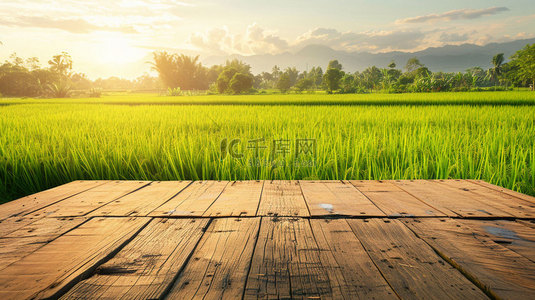 水稻png背景图片_木板田野水稻合成创意素材背景