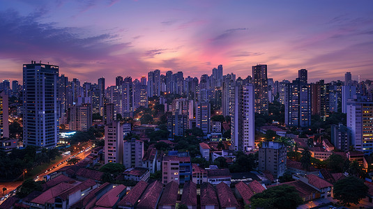 城市黄昏图片摄影照片_俯瞰繁荣的城市夜景图片