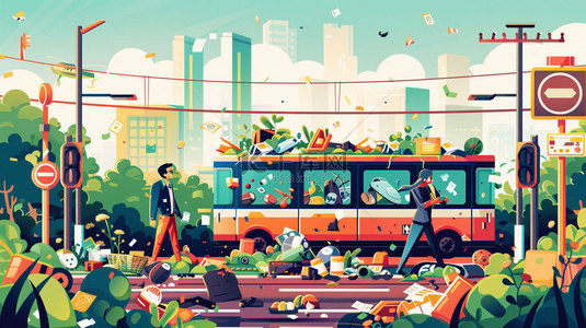 倒垃圾的小人背景图片_卡通街道垃圾合成创意素材背景