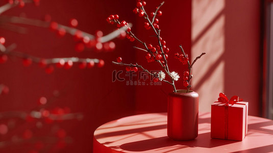 红色创意礼盒背景图片_红色礼盒插花合成创意素材背景