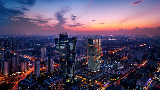 城市建筑摄影照片_俯瞰繁荣的城市夜景图片