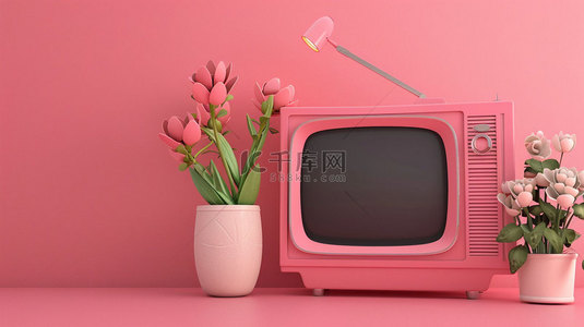 电视机背景图片_粉色电视机装饰合成创意素材背景
