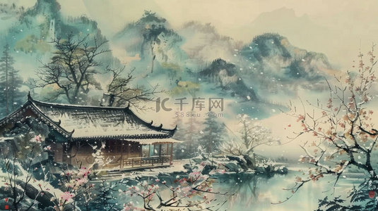 落花背景图片_落花流水亭阁合成创意素材背景