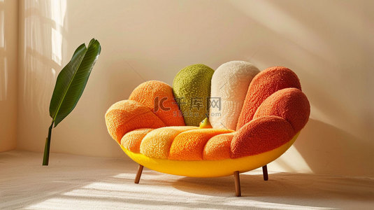 针织水果沙发合成创意素材背景